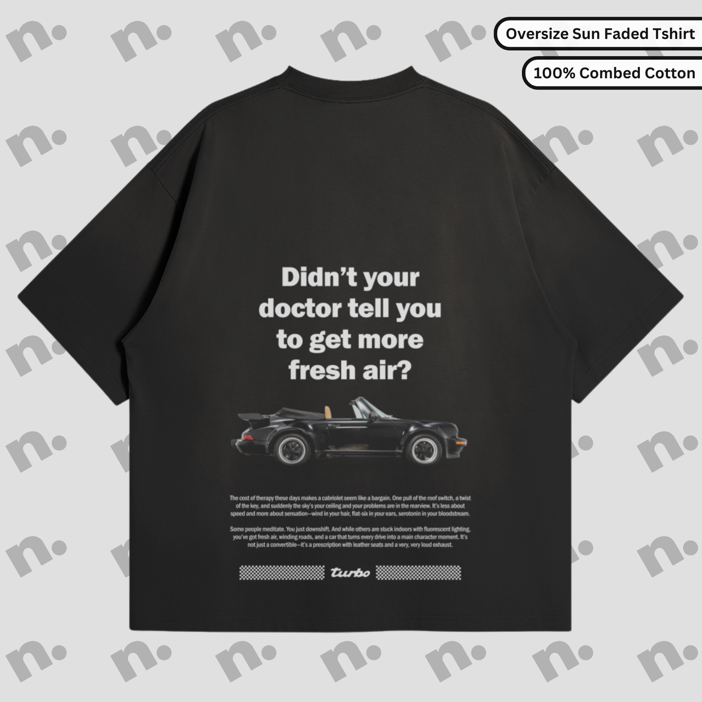 Premium oversized t-shirt inspired by the classic Porsche 911 Cabriolet, featuring a sleek automotive-themed design, perfect for car enthusiasts.