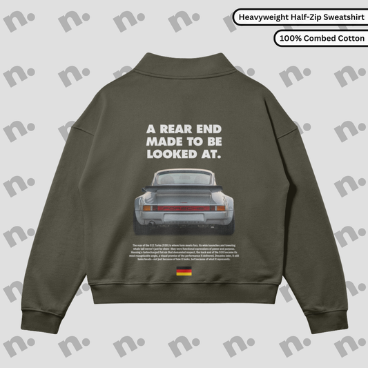 Porsche 930 Turbo rearview half zip sweatshirt – sleek pullover with vintage Porsche details and a bold streetwear edge

