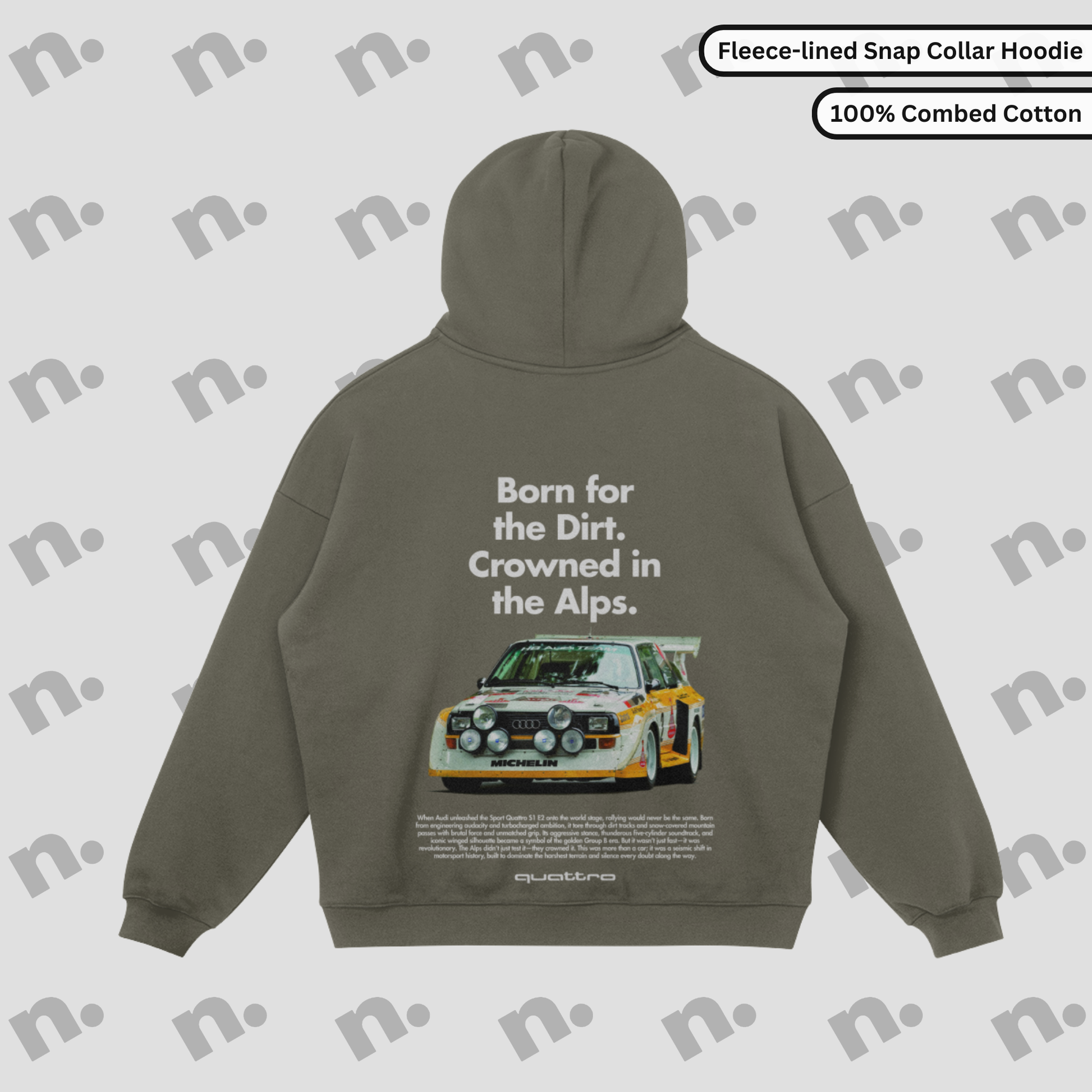 Crowned in the Alps Quattro Snap-Collar Fleece Hoodie – Premium fleece hoodie with a unique snap-collar design and alpine-inspired aesthetic.

