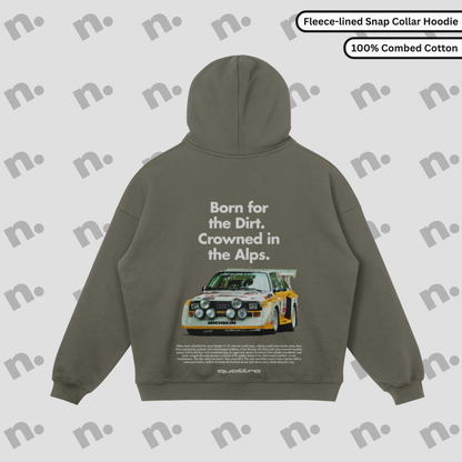 Crowned in the Alps Quattro Snap-Collar Fleece Hoodie – Premium fleece hoodie with a unique snap-collar design and alpine-inspired aesthetic.

