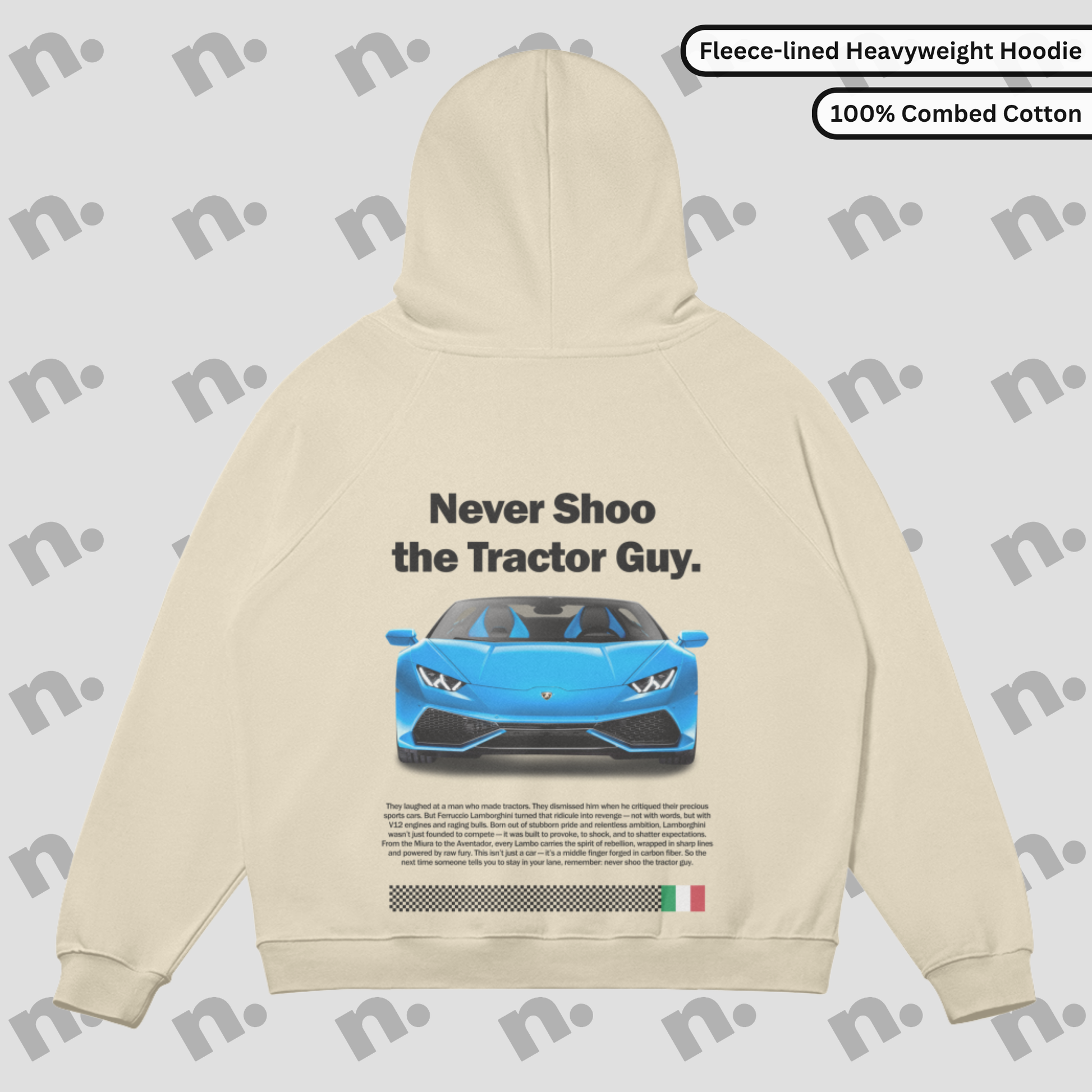 Premium fleece-lined hoodie celebrating Lamborghini's roots — part of the Lambo Legacy collection