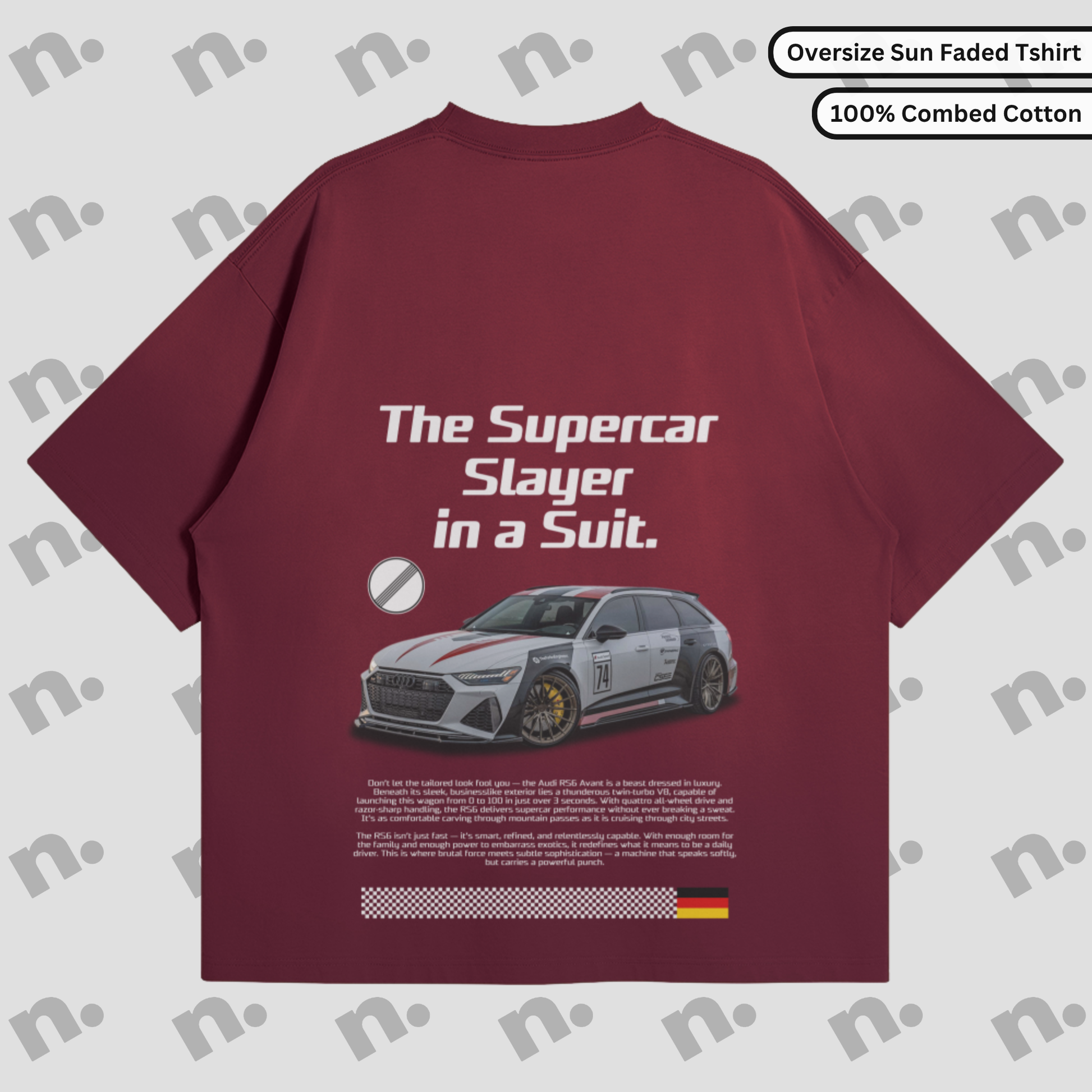 Supercar Slayer RS-6 inspired sun-faded premium hoodie in a vintage wash, designed for car enthusiasts
