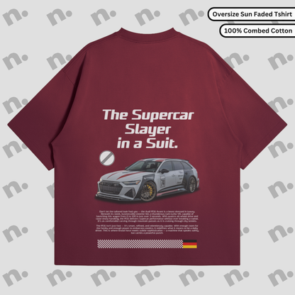 Supercar Slayer RS-6 inspired sun-faded premium hoodie in a vintage wash, designed for car enthusiasts