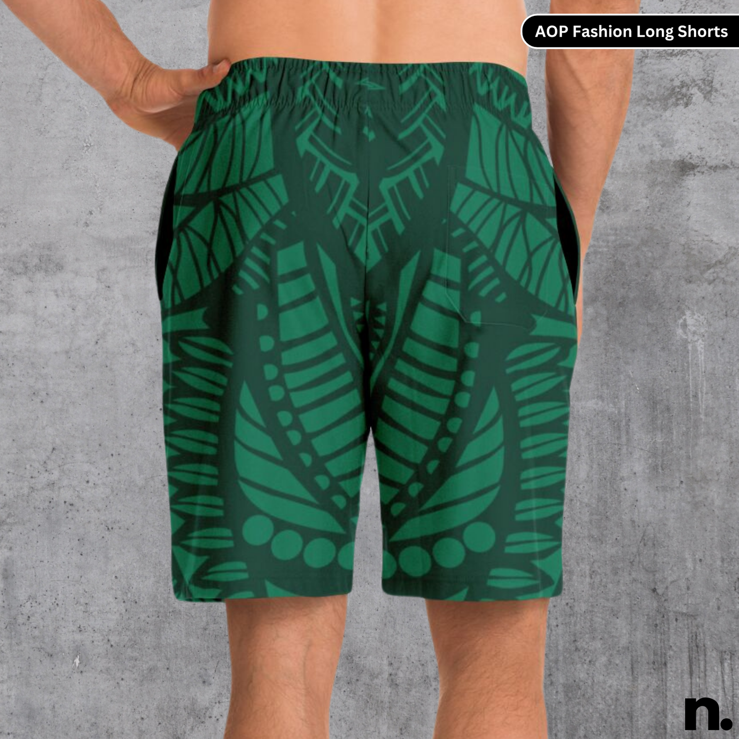 Dark Green Pattern Fashion Long Shorts