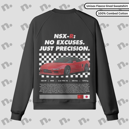 Heavyweight fleece-lined crewneck sweatshirt with raglan sleeves in earth tones, inspired by NSX-R design
