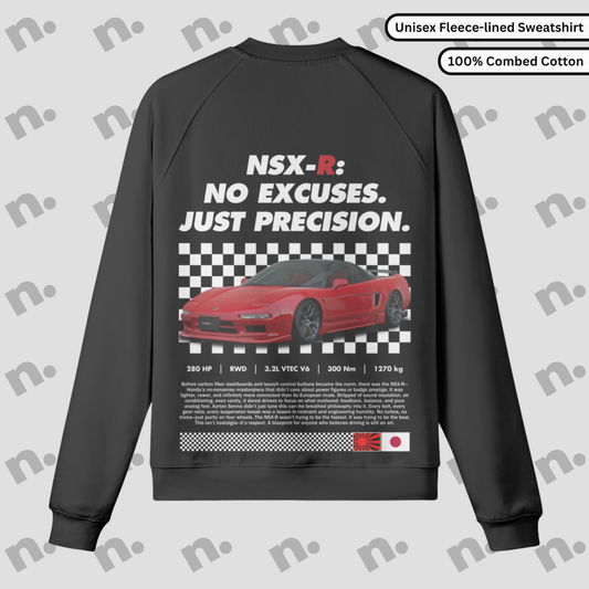 Heavyweight fleece-lined crewneck sweatshirt with raglan sleeves in earth tones, inspired by NSX-R design