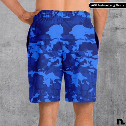 Blue Camo Pattern Long Shorts