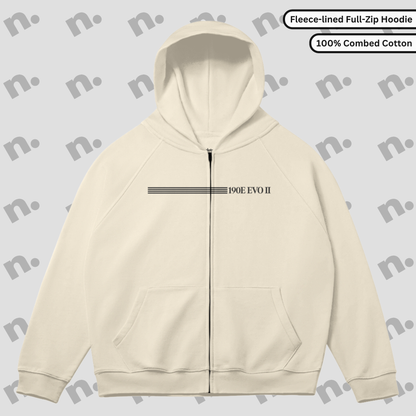 Heavyweight full-zip hoodie with raglan sleeves and fleece lining, inspired by 190E Evo II in a sporty streetwear fit