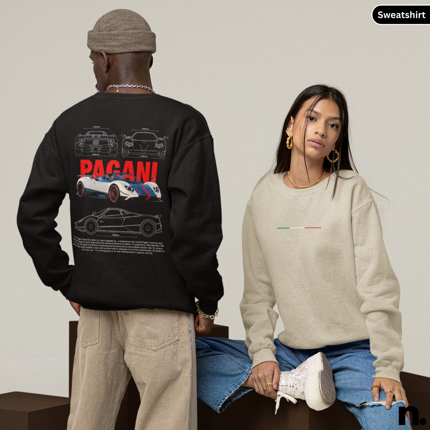 Zonda C12 poster style sweatshirt featuring a detailed supercar graphic, premium print, and modern automotive streetwear look.
