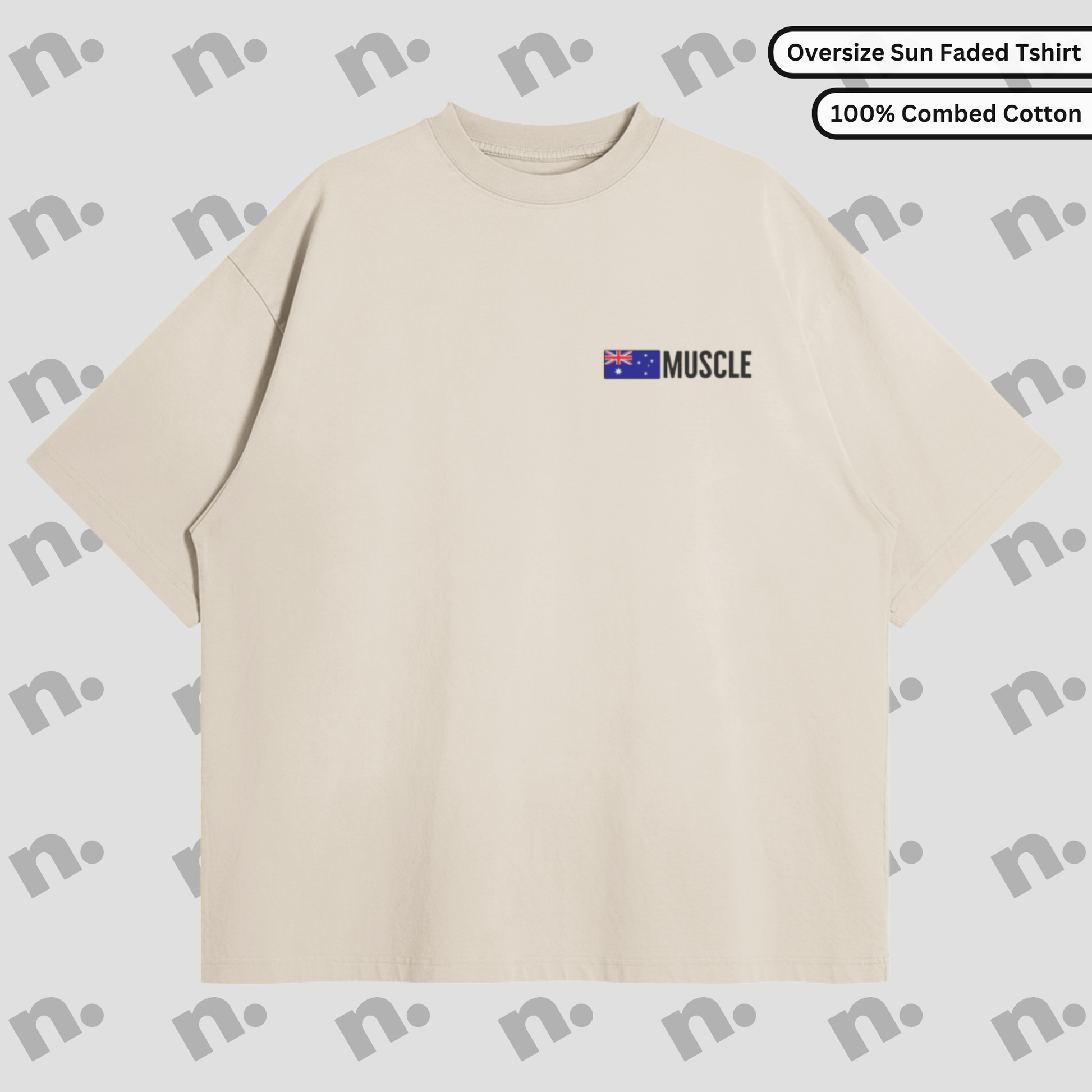 Flat lay of vintage-washed oversized tee with tonal gradient and relaxed boxy fit, inspired by Aussie muscle car performance.
