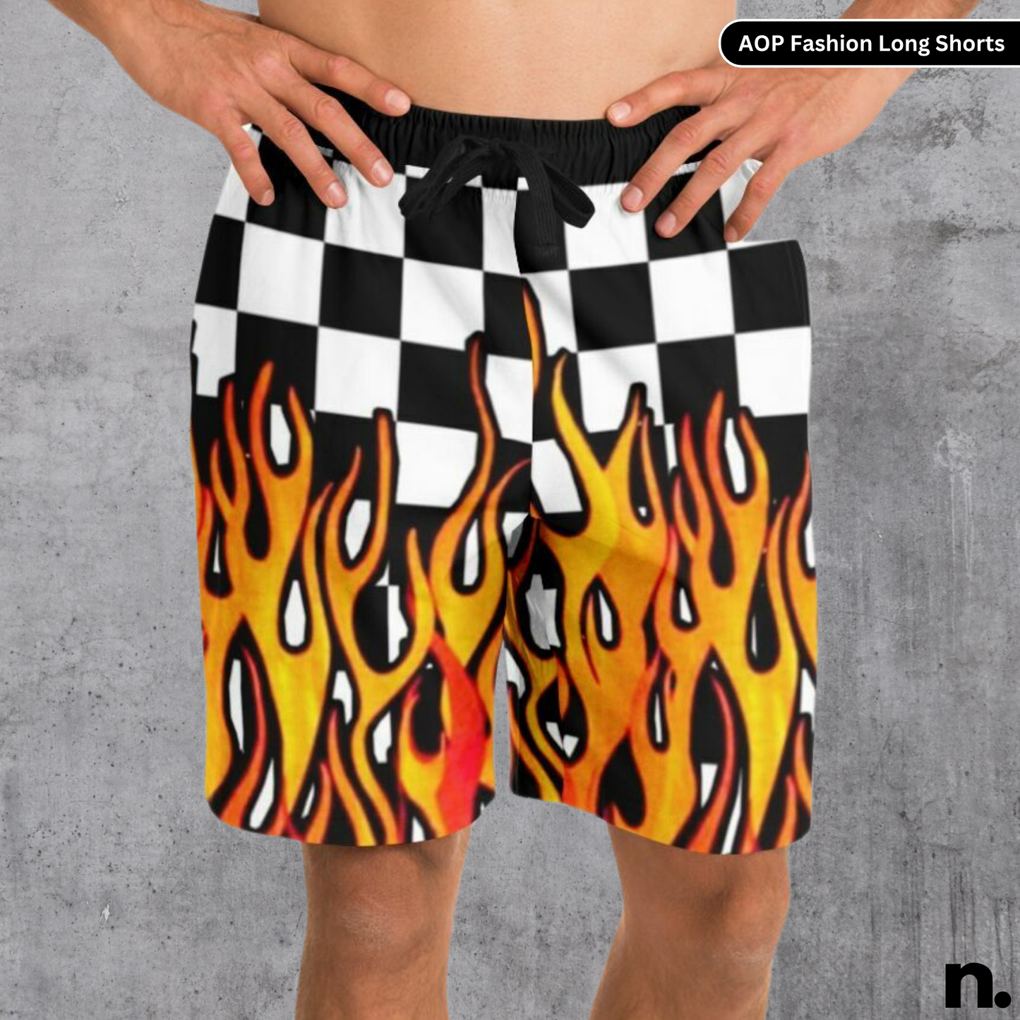 Racing Flames Fashion Long Shorts - AOP