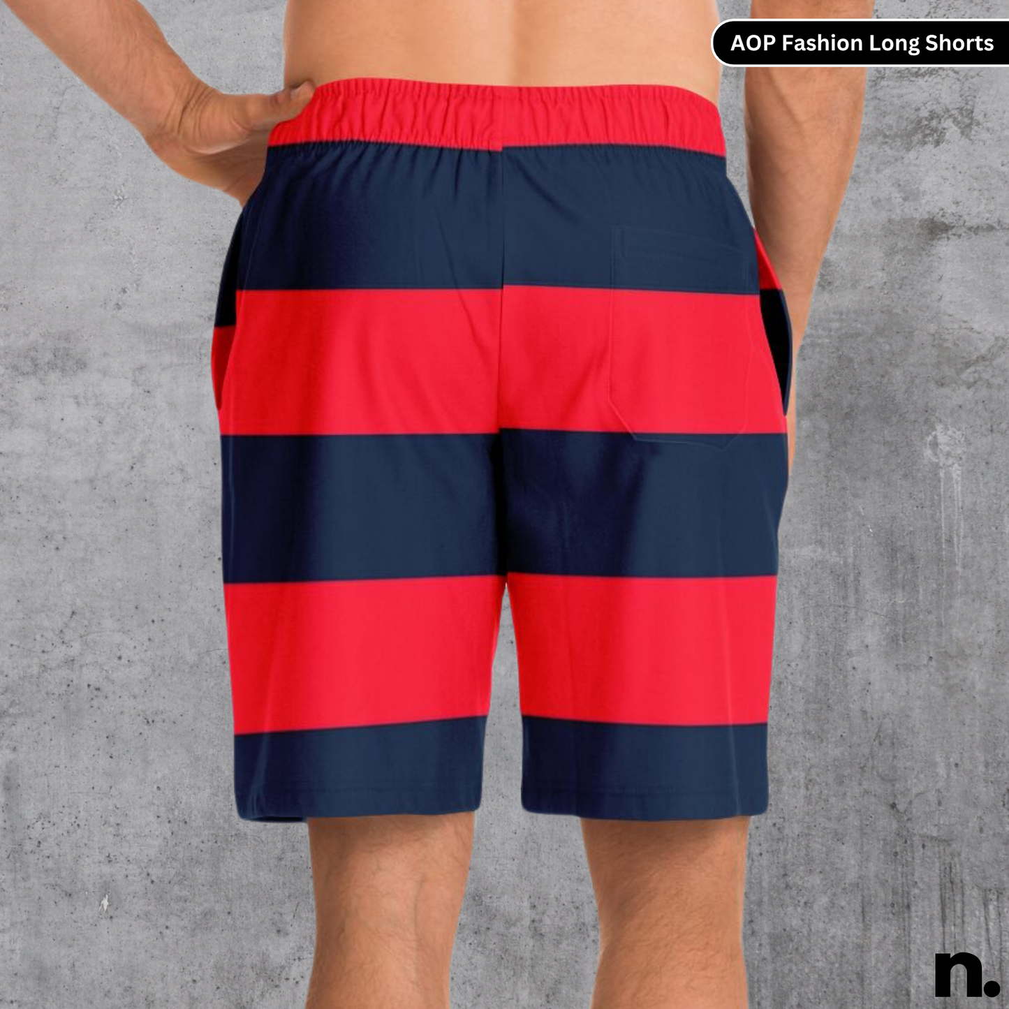Red & Navy Stripes Long Shorts
