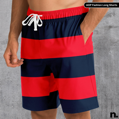 Red & Navy Stripes Long Shorts