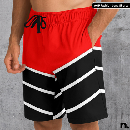 Red Black Racing Pattern Long Shorts