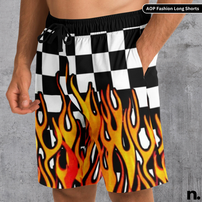 Racing Flames Fashion Long Shorts - AOP