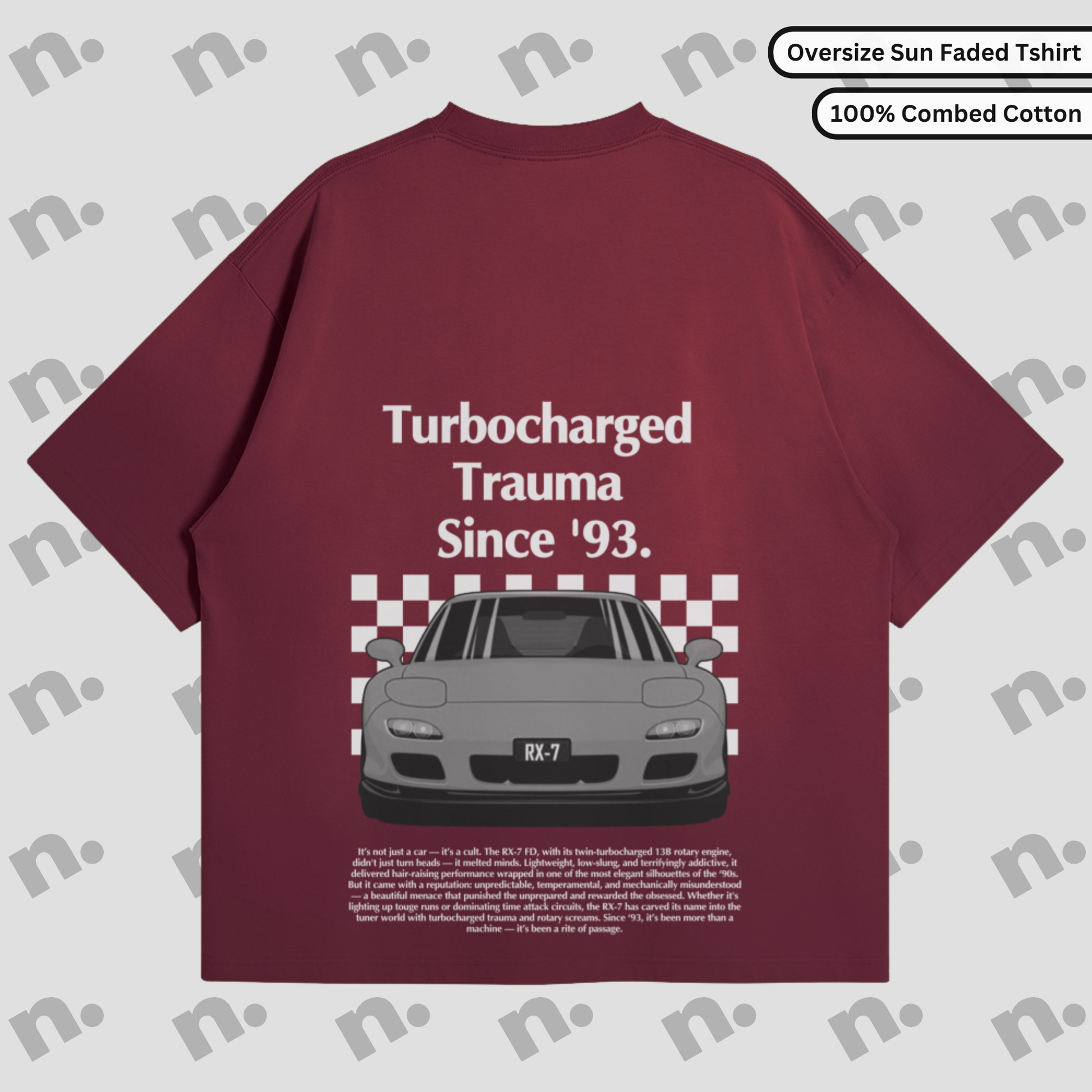 Turbocharged Trauma Since ’93 RX-7 oversized premium t-shirt – bold streetwear graphic for JDM fans, made from soft heavyweight cotton.

