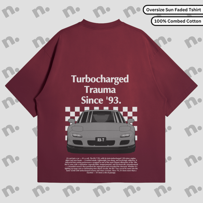 Turbocharged Trauma Since ’93 RX-7 oversized premium t-shirt – bold streetwear graphic for JDM fans, made from soft heavyweight cotton.

