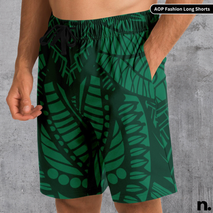 Dark Green Pattern Fashion Long Shorts