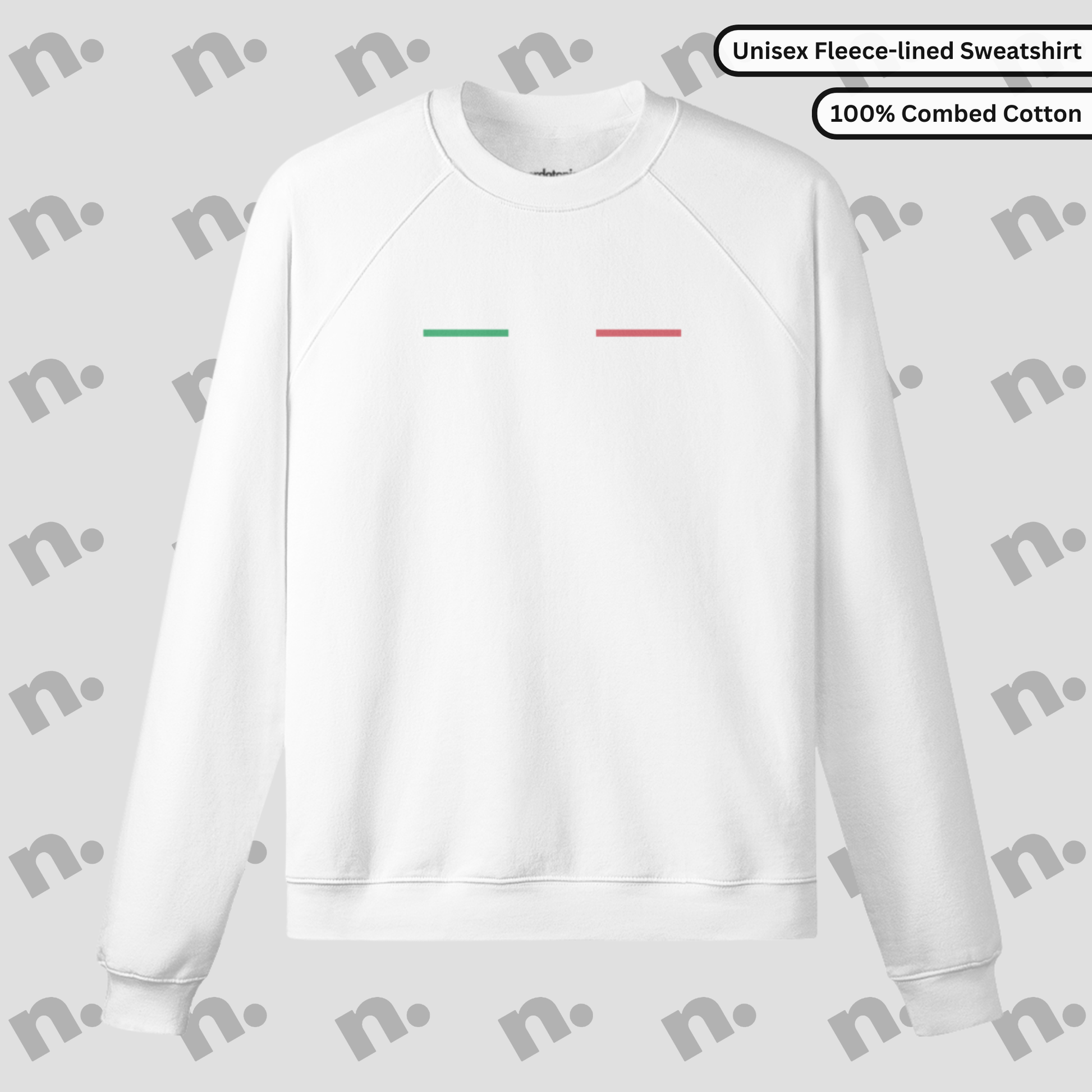 Flat lay of heavyweight fleece-lined earth tone sweatshirt with minimalist speed-inspired graphic and relaxed crewneck fit.