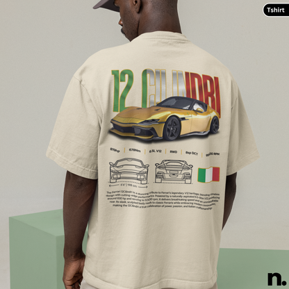 12 Cilindri Poster Style Sand colour tee