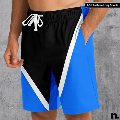 Black Blue Stripe Pattern Streetwear Long Shorts