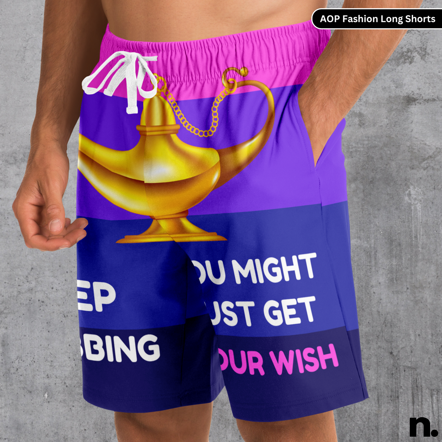 Keep Rubbing You Might Just Get Your Wish – Funny Lamp-Inspired Long Shorts (AOP)
