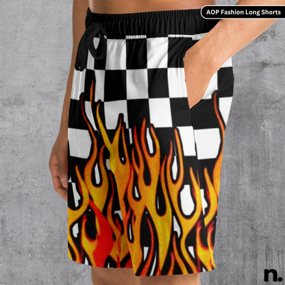 Racing Flames Fashion Long Shorts - AOP