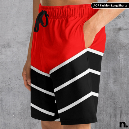Red Black Racing Pattern Long Shorts