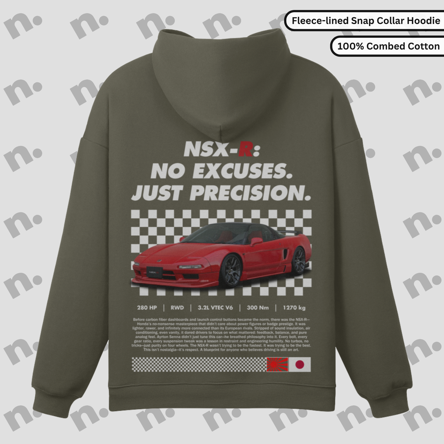 NSX-R – “NO EXCUSES. JUST PRECISION.” Snap Collar Hoodie