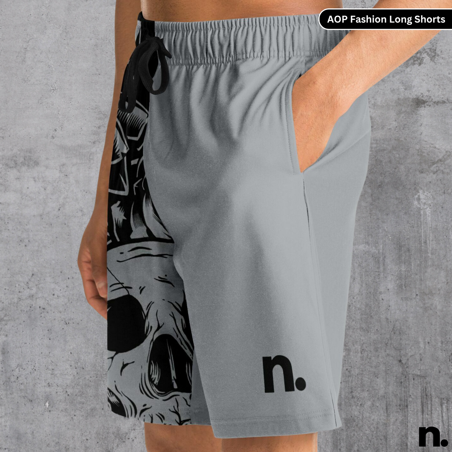 B&W Skulls and Flowers Nerdotopia Long Shorts