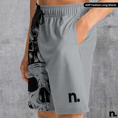 B&W Skulls and Flowers Nerdotopia Long Shorts