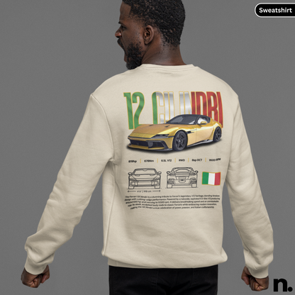 Automotive 12 cilindri poster style design sweatshirt front view
sand colour