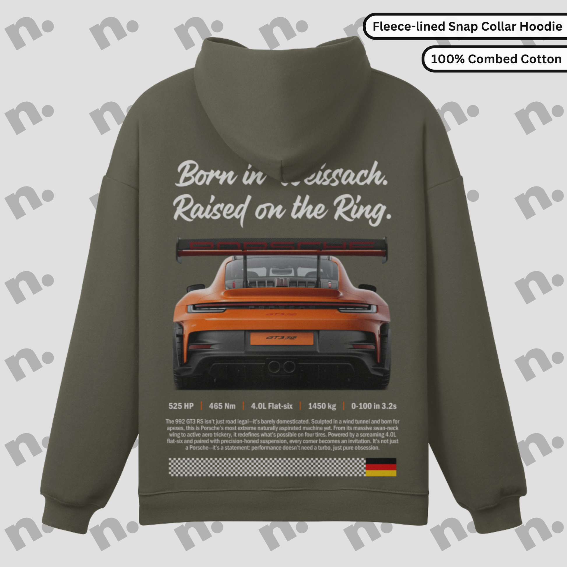 Heavyweight fleece sweatshirt with snap-button collar, inspired by GT3 RS and motorsport design.