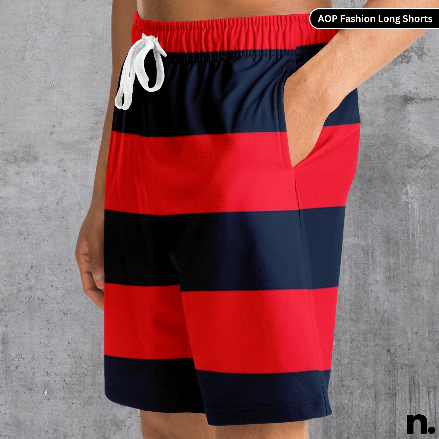 Red & Navy Stripes Long Shorts