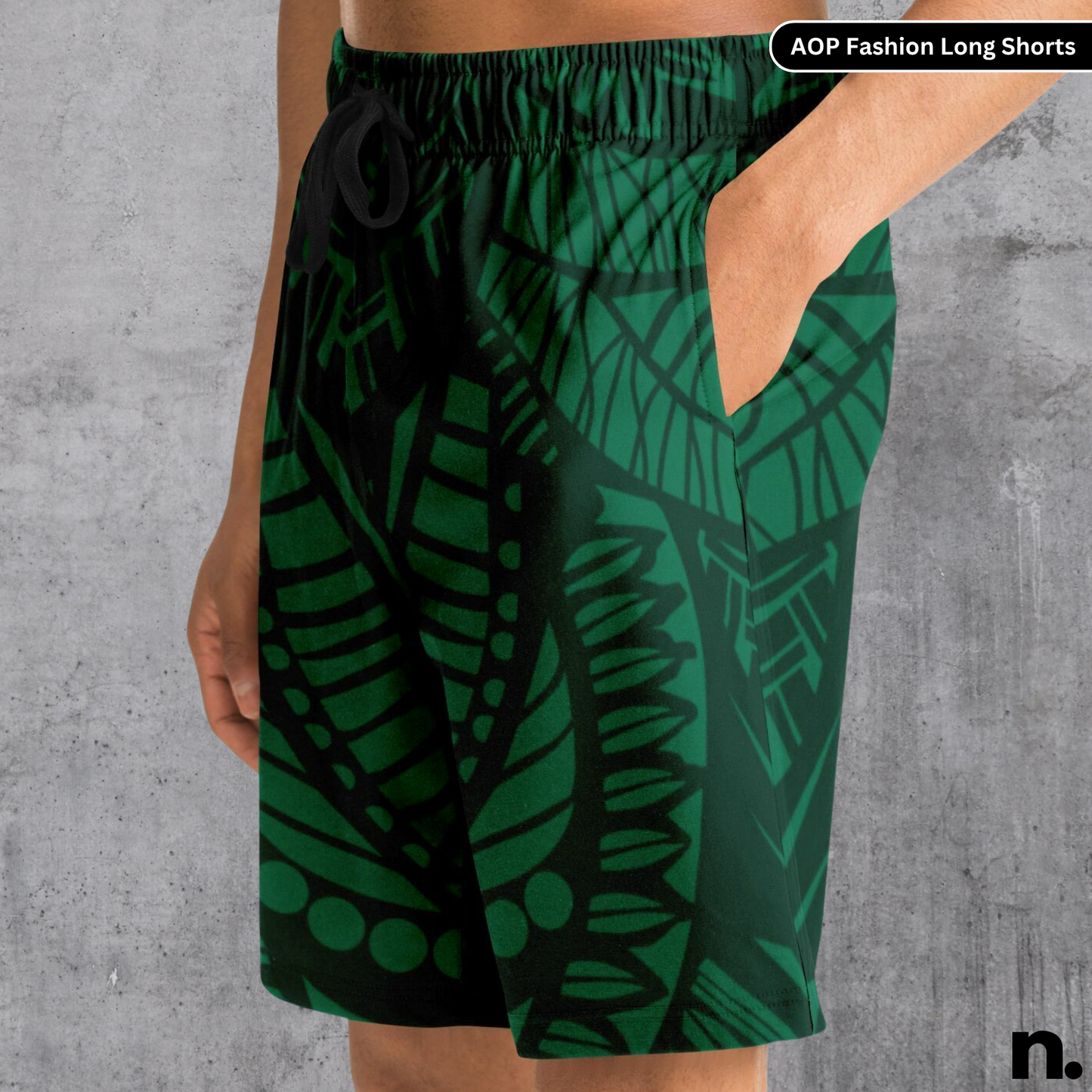 Dark Green Pattern Fashion Long Shorts