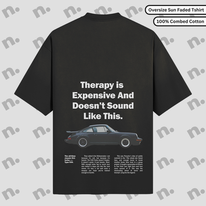 Ghost Mockup of the 911 Therapy Sun Faded T-shirt featuring a classic 911 graphic and 'Therapy is Expensive' slogan.