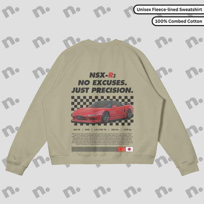 Heavyweight fleece-lined crewneck sweatshirt with raglan sleeves in earth tones, inspired by NSX-R design