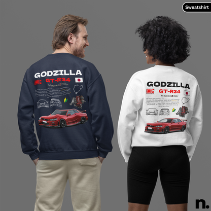 Godzilla GTR R34 Nurburging Poster Style Unisex Sweatshirt