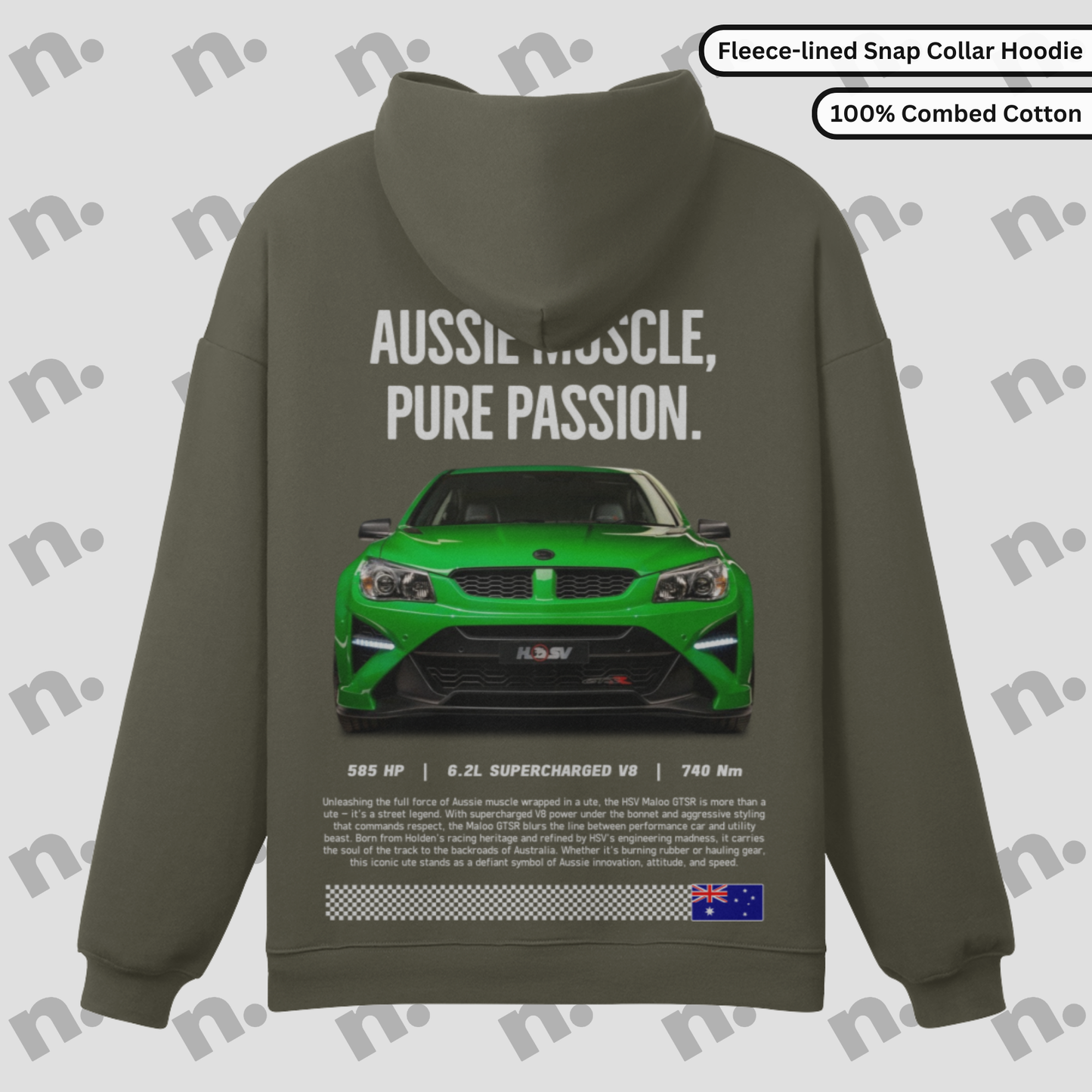 Aussie Muscle Snap-Collar Fleece-lined Premium Hoodie