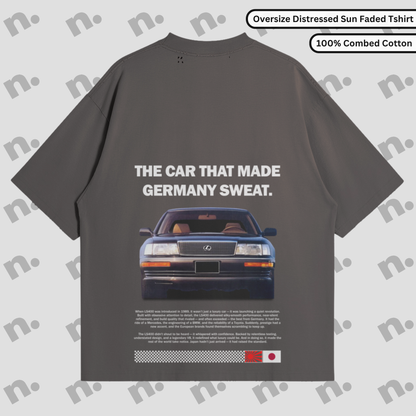 Washed gradient oversized tee with distressed edges, inspired by the timeless Lexus LS400.