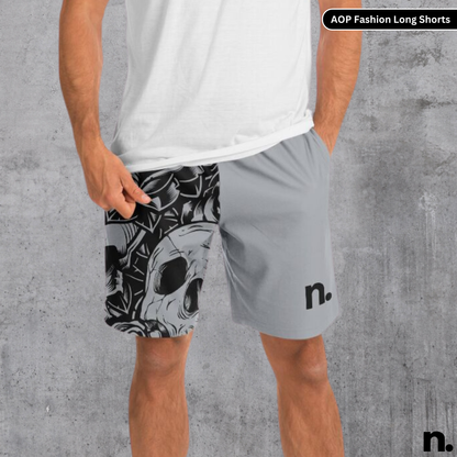 B&W Skulls and Flowers Nerdotopia Long Shorts