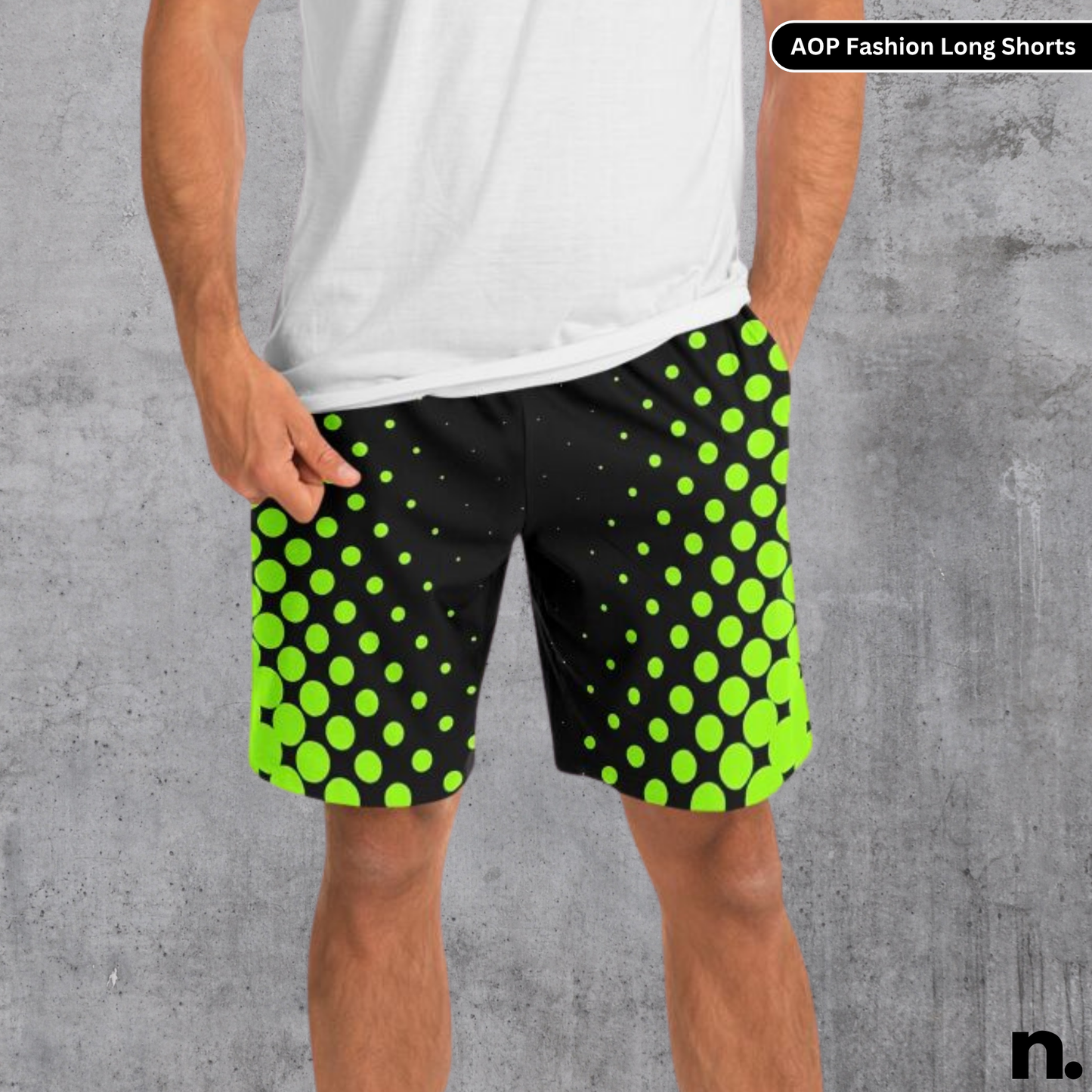 Green Black Pattern Long Shorts