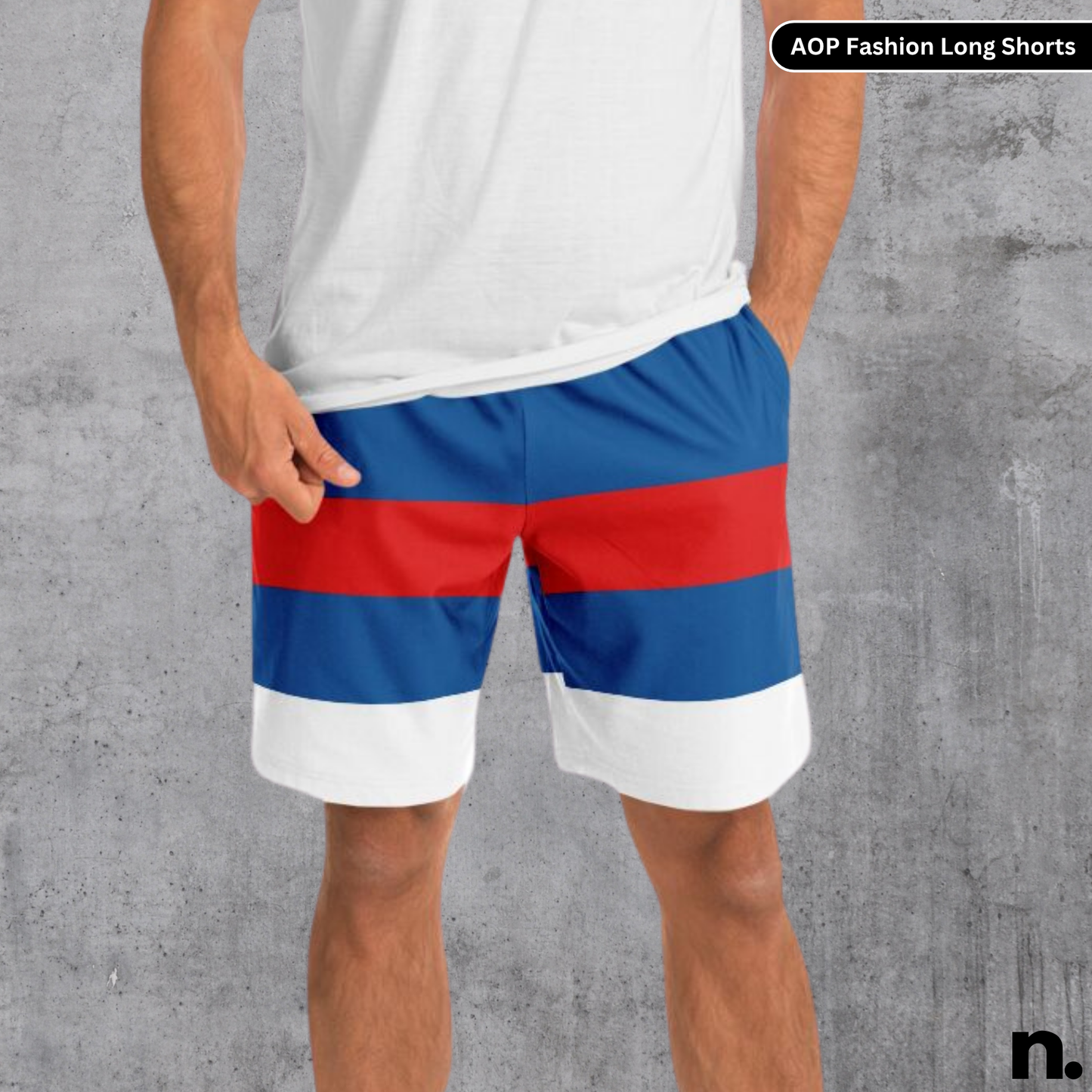 Red Blue Stripe Fashion Long Shorts