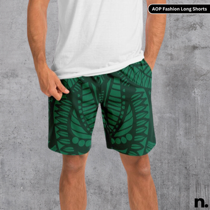 Dark Green Pattern Fashion Long Shorts