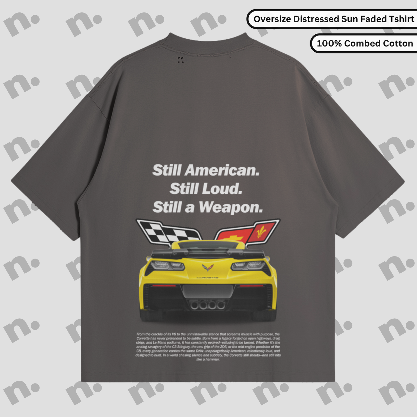 Oversized vintage-washed tee with vertical gradient and drop shoulders for the American legend.