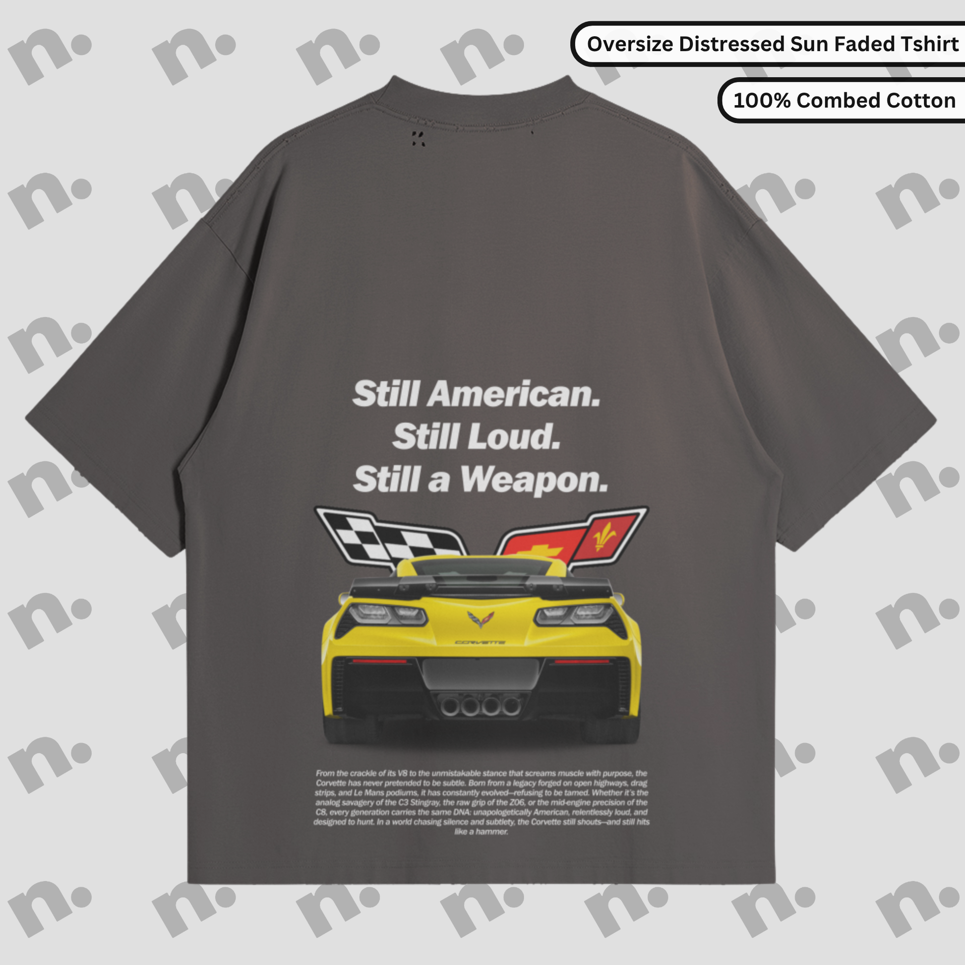 Oversized vintage-washed tee with vertical gradient and drop shoulders for the American legend.