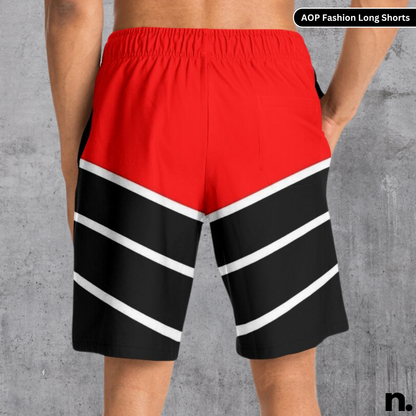 Red Black Racing Pattern Long Shorts