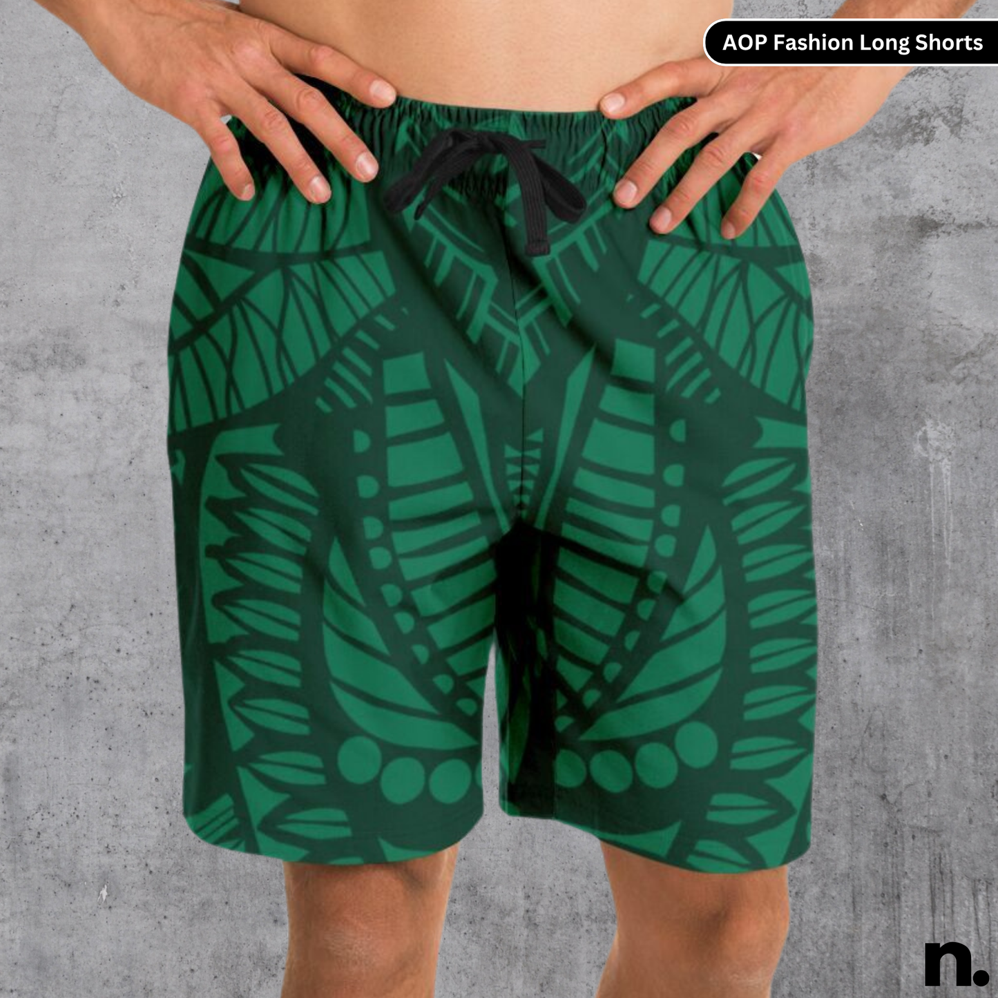 Dark Green Pattern Fashion Long Shorts