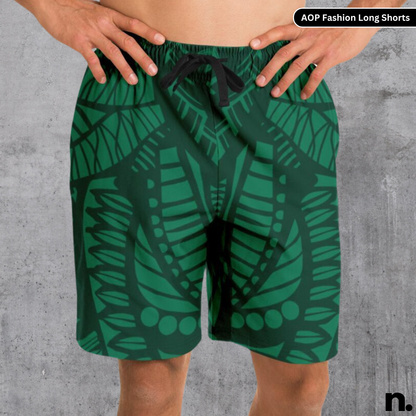 Dark Green Pattern Fashion Long Shorts