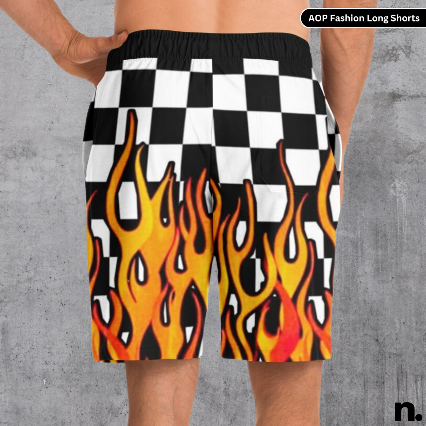 Racing Flames Fashion Long Shorts - AOP